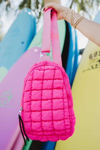 Hot Pink Quilted Sling Crossbody Bag