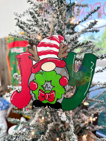 HAND-PAINTED WOOD ORNAMENT | JOY Gnome #2