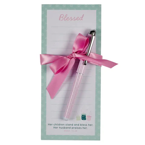 Blessed Magnetic Notepad and Pen Gift Set - Proverbs 31:28