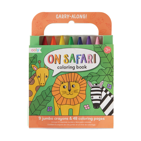 Carry Along! Coloring Book and Crayon Set - On Safari - Set of 9 Crayons
