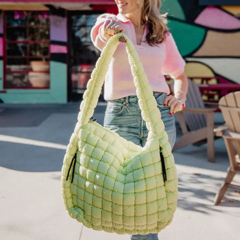 Lime Yellow Oversized Puffer Tote Bag