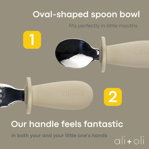 Ali + Oli Spoon & Fork Learning Set for Toddlers (6m+) | Khaki