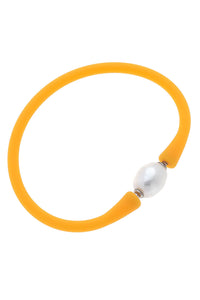 Bali Freshwater Pearl Silicone Bracelet in Neon Orange