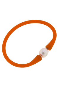 Bali Freshwater Pearl Silicone Bracelet in Orange