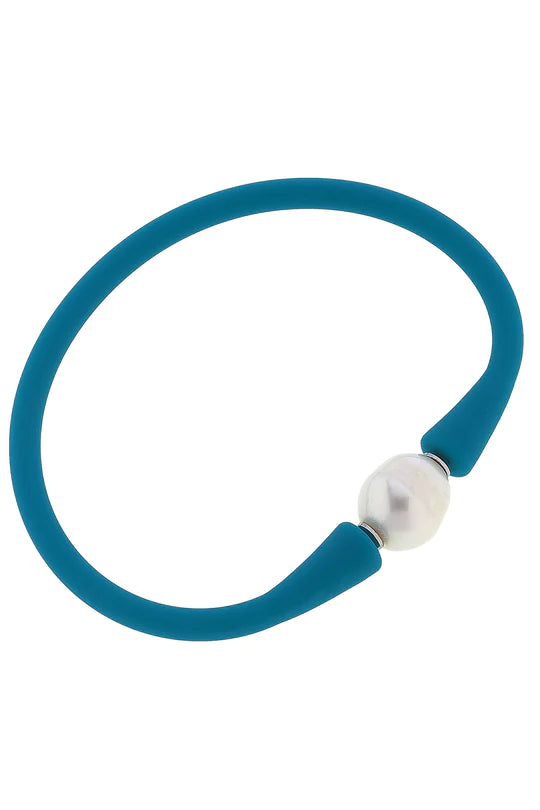 Bali Freshwater Pearl Silicone Bracelet in Teal