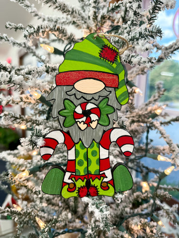 HAND-PAINTED WOOD ORNAMENT | Candy Cane Gnome #3