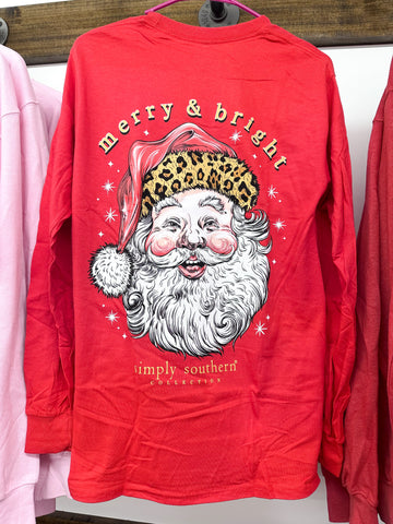 Simply Southern Long Sleeve Shirt - Leopard Santa
