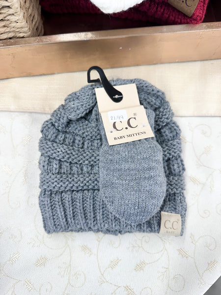 BABY Solid CC Beanie with Mitten SET