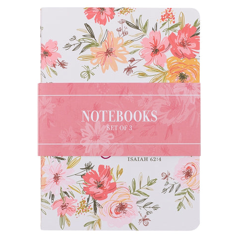 Walk by Faith Berry Pink Floral Large Notebook Set - 2 Corinthians 5:7 (Set of 3 Notebooks)