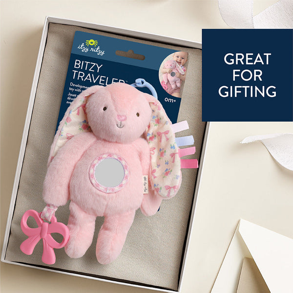 Bitzy Traveler™ Developmental Sensory Toy - Pink Bunny