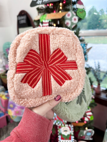 Square Teddy Pouch - Red Gift Bow