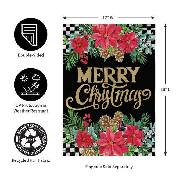 Floral Checkered Merry Christmas Suede Garden Flag