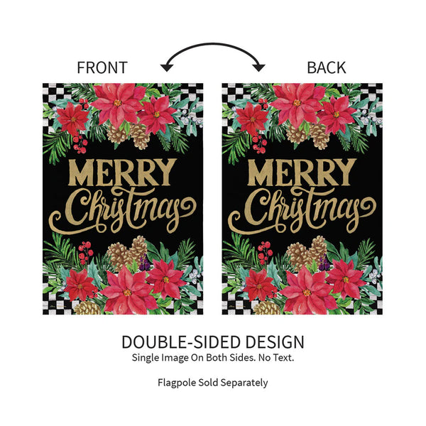 Floral Checkered Merry Christmas Suede Garden Flag