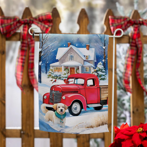 Family Christmas Truck Suede Garden Flag