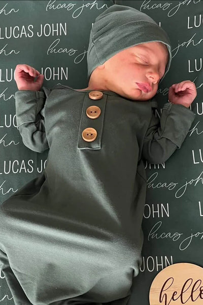 Caden Lane | Emerald Bamboo Newborn Knotted Gown & Hat