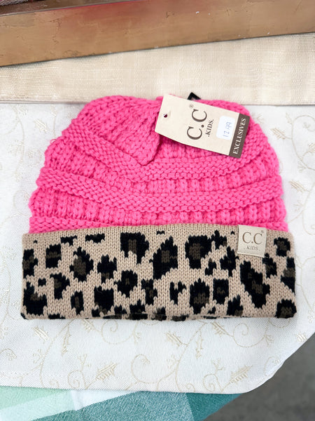 KIDS' Matching Cuff Leopard Print CC Beanie