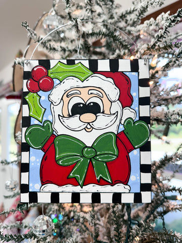 HAND-PAINTED WOOD ORNAMENT | Framed Santa #1