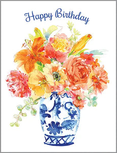 Birthday Greeting Card + Envelope | Blue China Vase