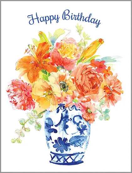 Birthday Greeting Card + Envelope | Blue China Vase