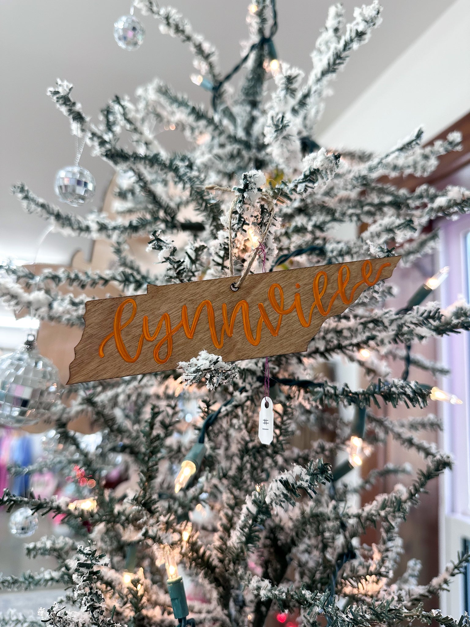 HAND-PAINTED WOOD ORNAMENT | Lettered Tennessee • “Lynnville” • Orange Letters #1