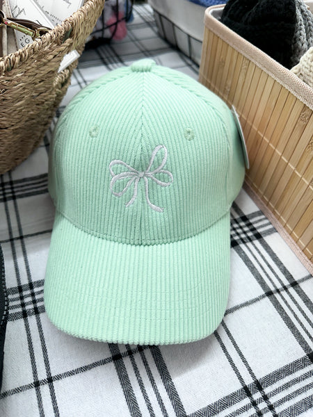 Corduroy Cap - Mint Bow