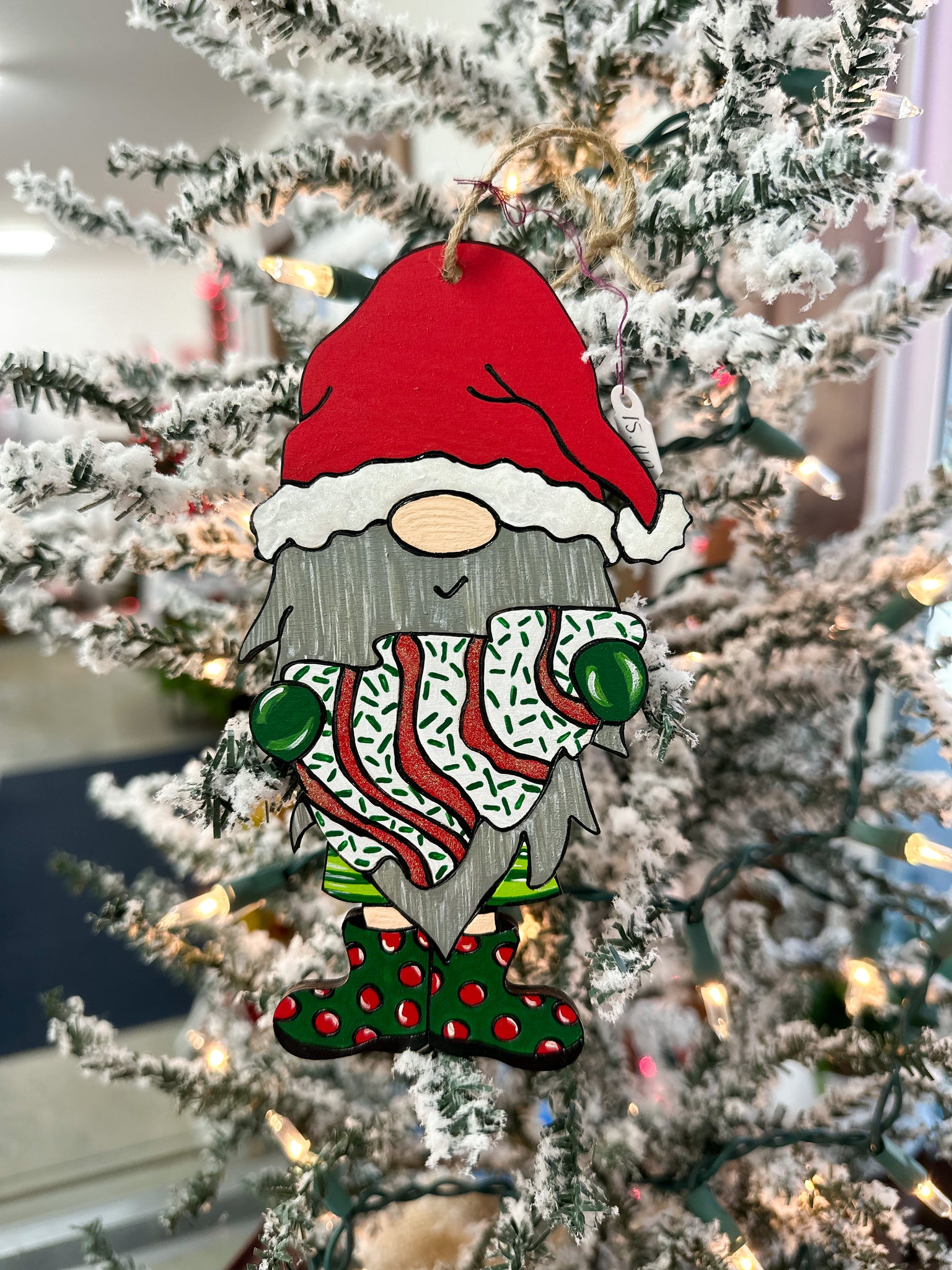 HAND-PAINTED WOOD ORNAMENT | Christmas Tree Cake Gnome #3