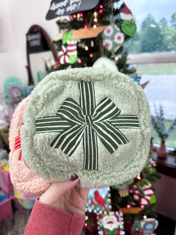 Square Teddy Pouch - Green Gift Bow