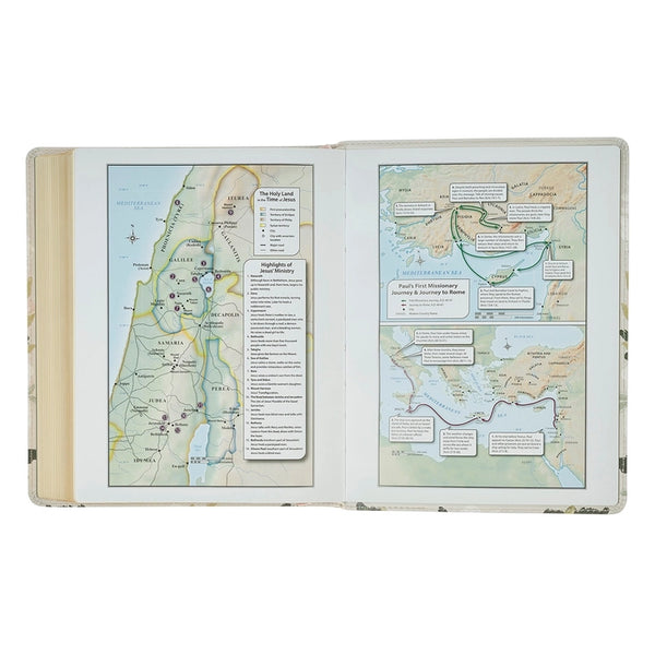 Cream Floral Faux Leather KJV Note-taking Bible - Psalm 91:4
