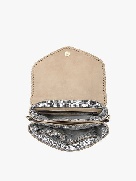 Sloane Flapover Crossbody with Whipstitch + Tassel - Pewter