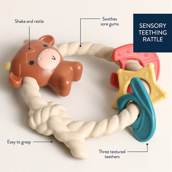 Ritzy Rattle® with Teething Rings - Highland Cow