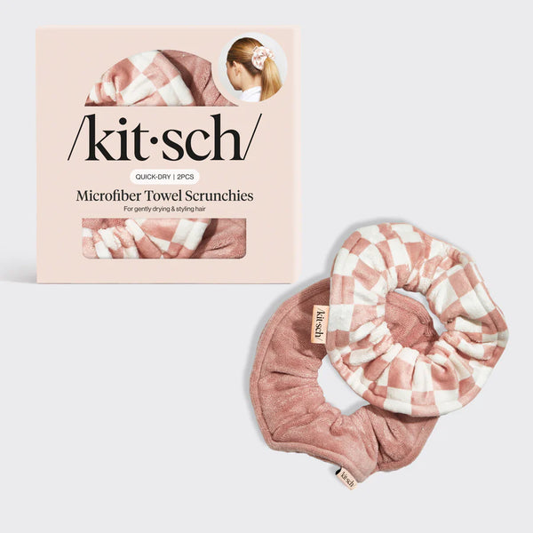 Microfiber Quick-Dry Towel Scrunchies (2pc) - Terracotta Checkered