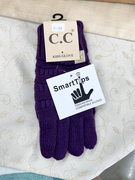 KIDS' Solid Cable Knit CC Gloves