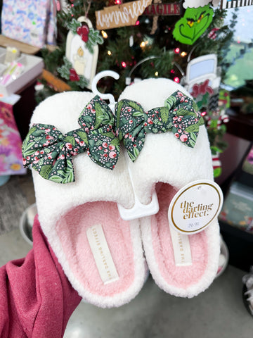 Fuzzy Slippers - Jolly Sprig Betty Bow