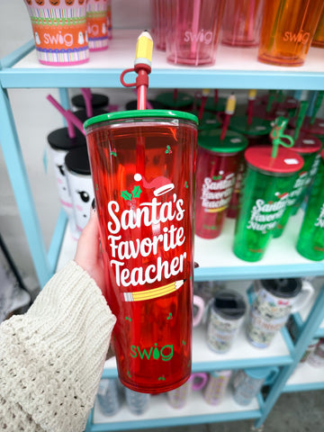 Swig 24 oz Plastic Tumbler - Santa's Favorite Teacher
