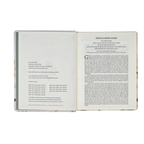 Cream Floral Faux Leather KJV Note-taking Bible - Psalm 91:4