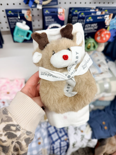 Swaddle Blanket + Plush Rattle - Reindeer