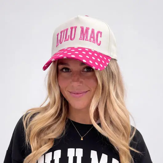 LULU MAC Hot Pink + White Polka Dot Trucker Cap