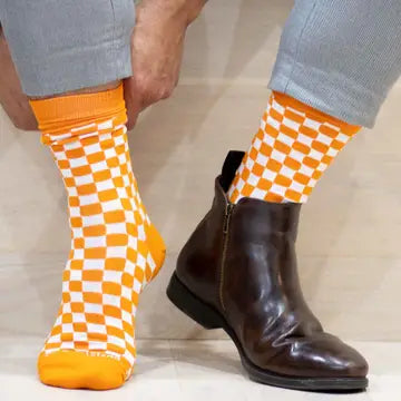 Men's Orange + White Checkerboard Socks
