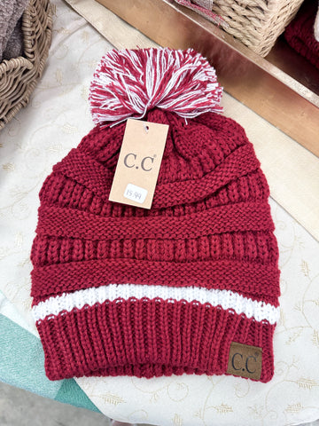 College Game Day CC Beanie with Pom - Crimson