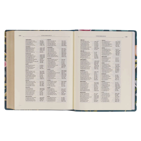 Teal Floral Ally Collection Large Print Faux Leather King James Version Note-taking Bible - Matthew 22:37