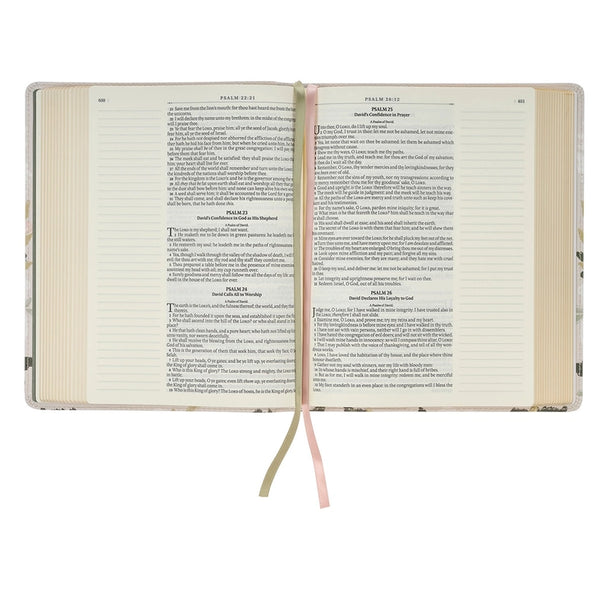 Cream Floral Faux Leather KJV Note-taking Bible - Psalm 91:4