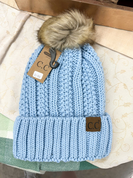 Fuzzy Lined Fur Pom CC Beanie