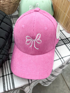 Corduroy Cap - Pink Bow