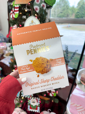 Piedmont Pennies - Original Sharp Cheddar Baked Biscuit Bites - 15 oz Box
