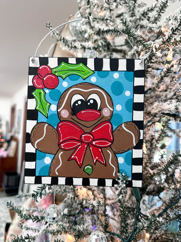 HAND-PAINTED WOOD ORNAMENT | Framed Gingerbread #1