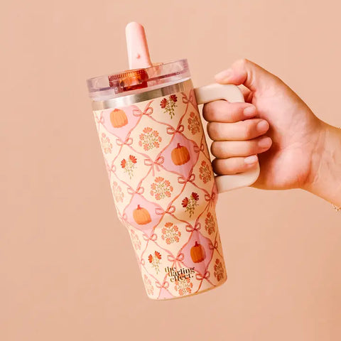 20 oz Lifestyle Flip Straw Tumbler-Patchwork Pumpkins