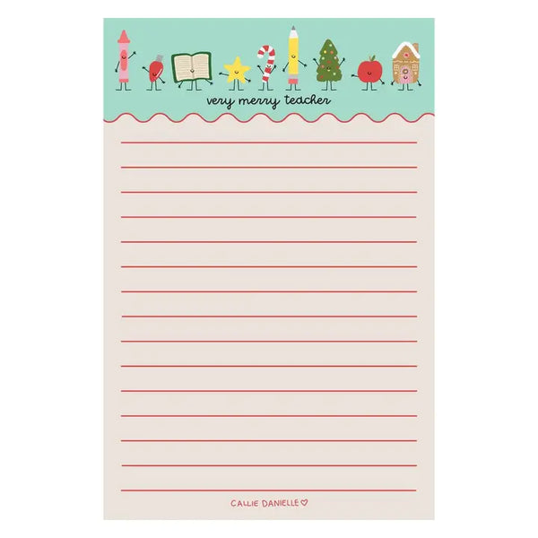 Very Merry Teacher Christmas 4x6 Lined Notepad