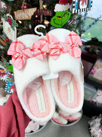 Fuzzy Slippers - Festive Plaid Betty Bow