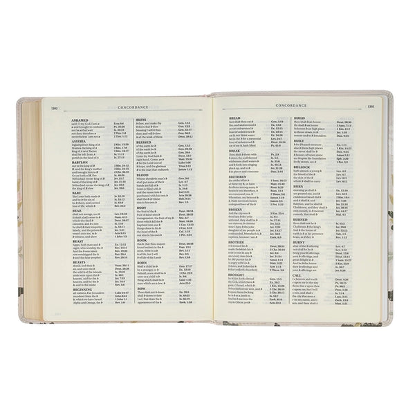 Cream Floral Faux Leather KJV Note-taking Bible - Psalm 91:4