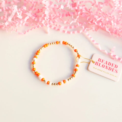 Beaded Blondes | Orange + White Game Day Sprinkle Bracelet